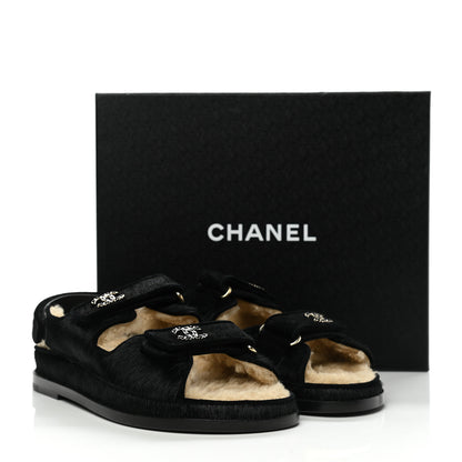 Chanel Calfskin Hair Suede Shearling Dad Sandals 39 Black 9 of 9