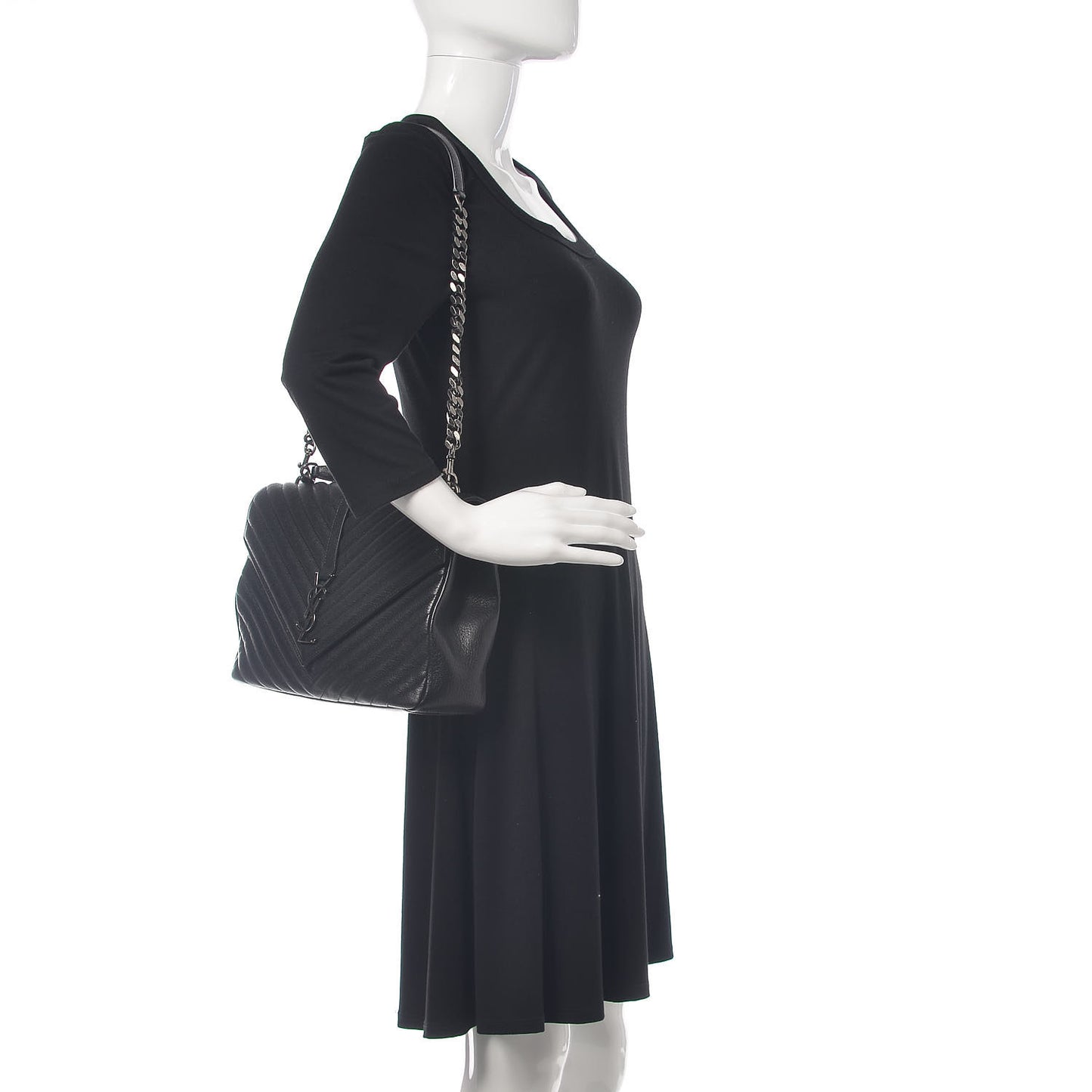 Sheepskin Matelasse Chevron Monogram Large College Satchel Black