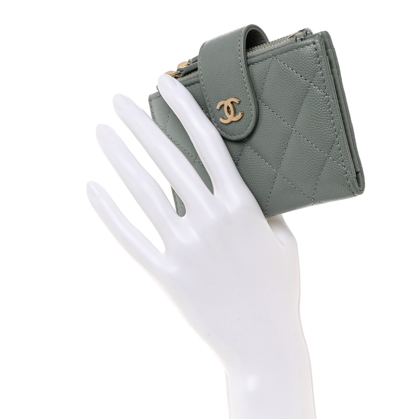 Caviar Quilted Compact Zipped Pocket Wallet Grey