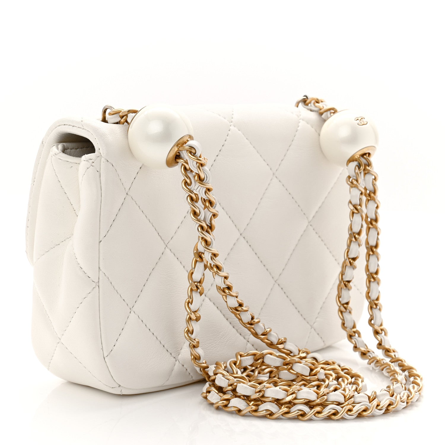 Chanel Lambskin Quilted Pearl Small Flap White 3 of 10