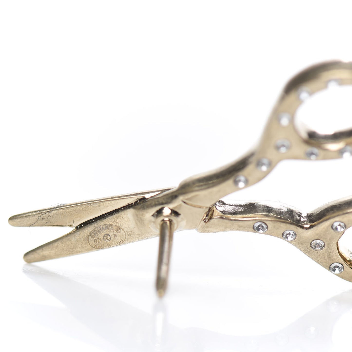 Metal Strass Crystal Quilted CC Heart Scissors Perfume Brooch Set Gold