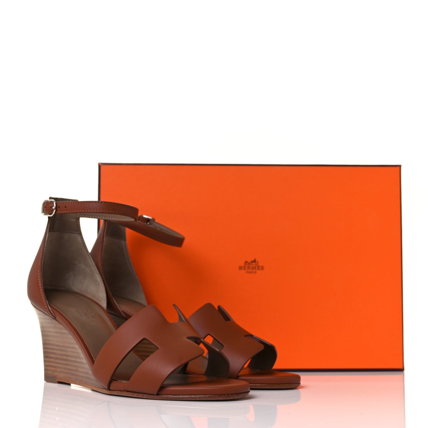 Hermes Calfskin Legend Wedge Sandals 36 Gold 9 of 9