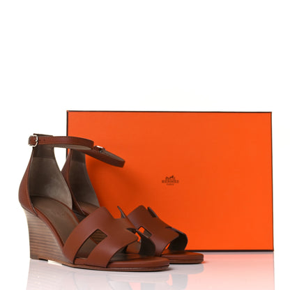 Hermes Calfskin Legend Wedge Sandals 36 Gold 9 of 9