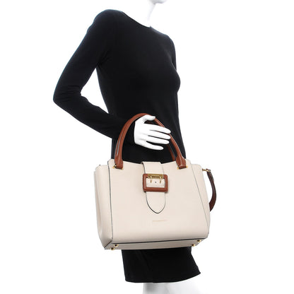 Burberry Soft Grain Calfskin Medium Buckle Tote Black Limestone 3 of 9