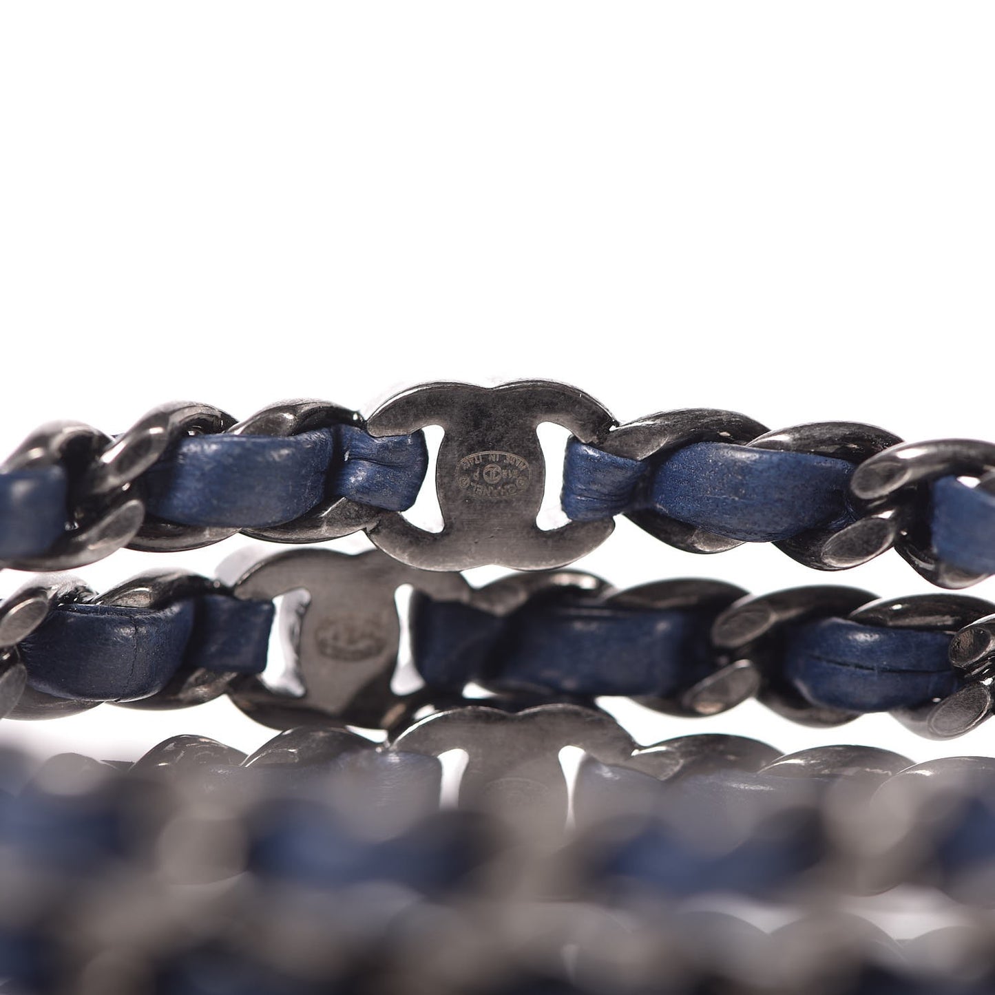 Lambskin Chain Turnlock CC Bangle Set of 3 Navy