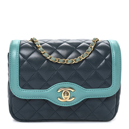 Chanel Lambskin Quilted Two Tone Day Flap Navy Turquoise 1 of 10