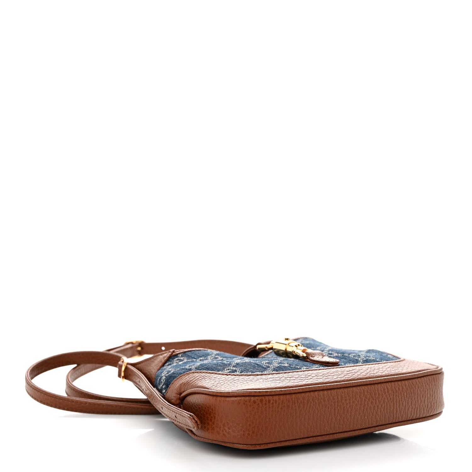 Gucci New Denim GG Monogram Calfskin Mini Jackie 1961 Hobo Blue Tea Cuir 4 of 9