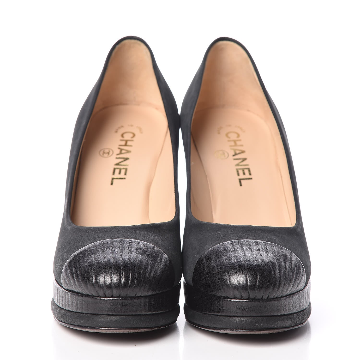 Chanel Suede Calfskin Cap Toe Platform Pumps 38 Black 2 of 10