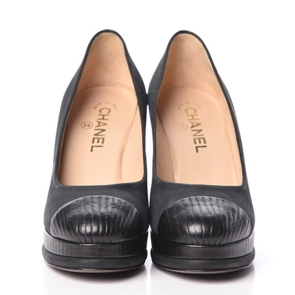 Chanel Suede Calfskin Cap Toe Platform Pumps 38 Black 2 of 10