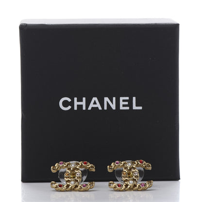 Chanel Pearl Crystal Chain Link CC Earrings Gold Red Pink Yellow 5 of 5