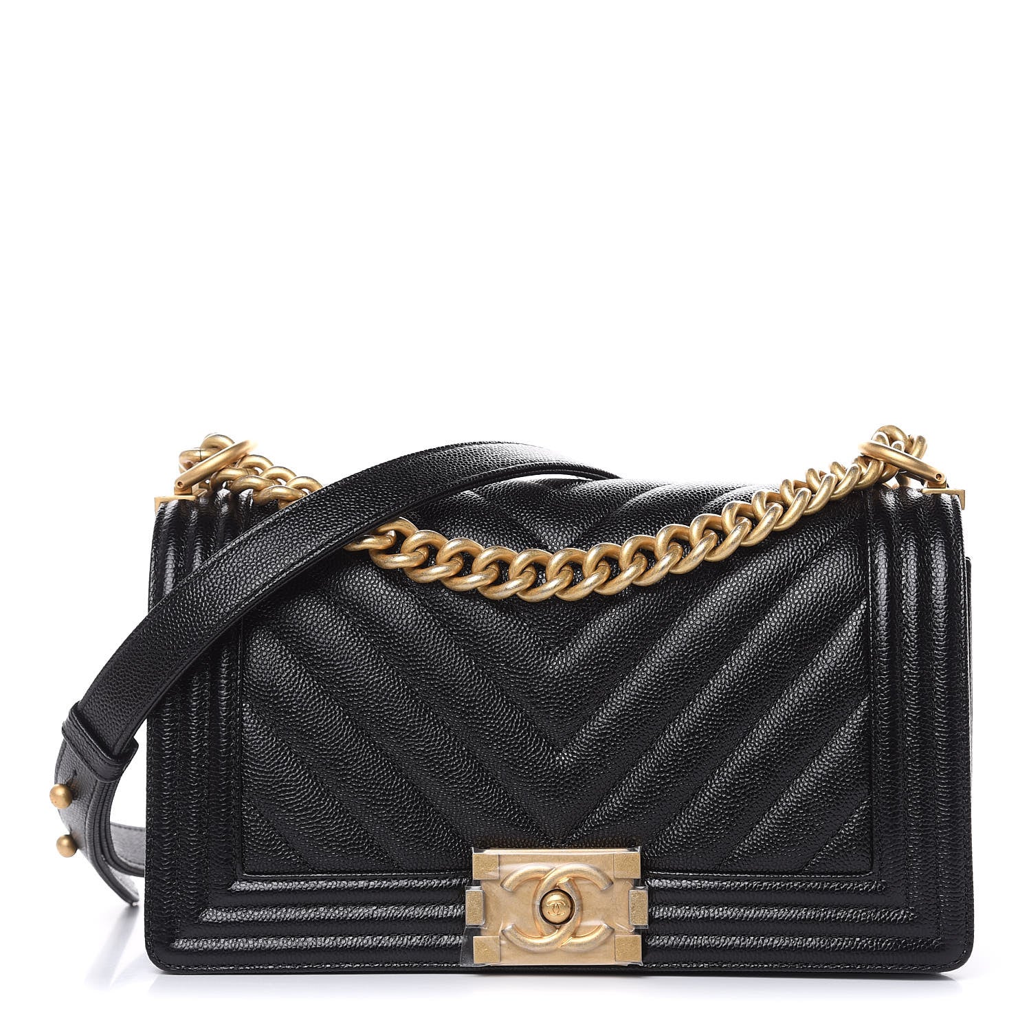 Chanel Caviar Chevron Quilted Medium Boy Flap Black 1 of 9