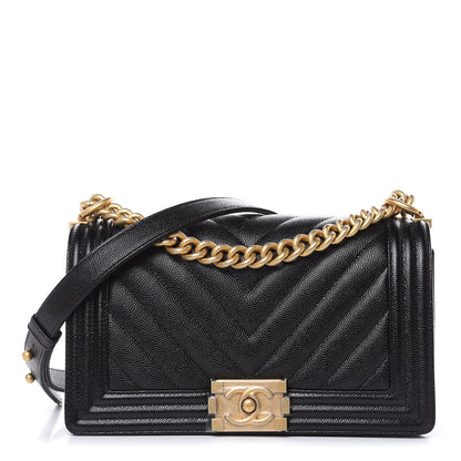 Chanel Caviar Chevron Quilted Medium Boy Flap Black 1 of 9
