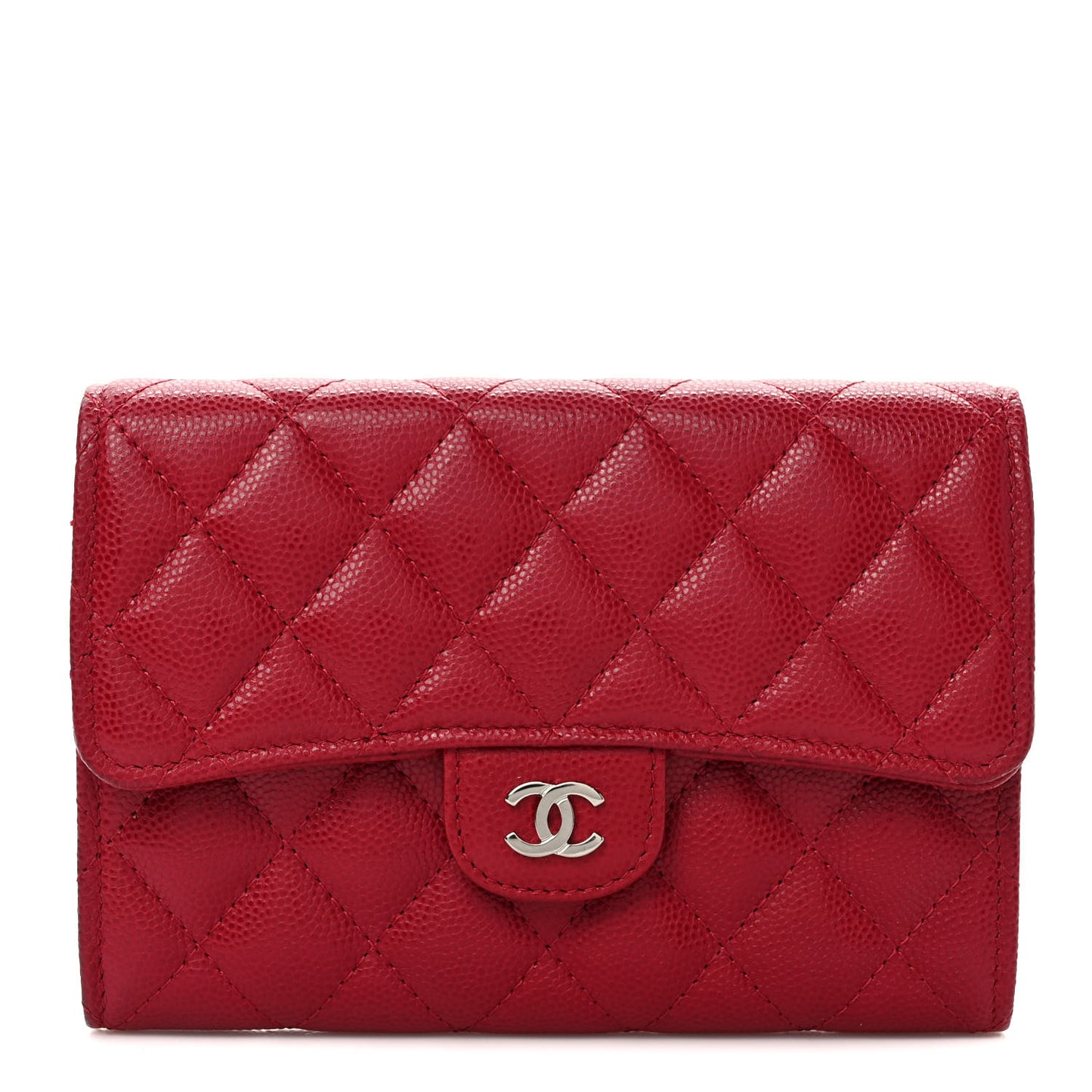 Caviar Quilted Medium Flap Wallet Dark Pink