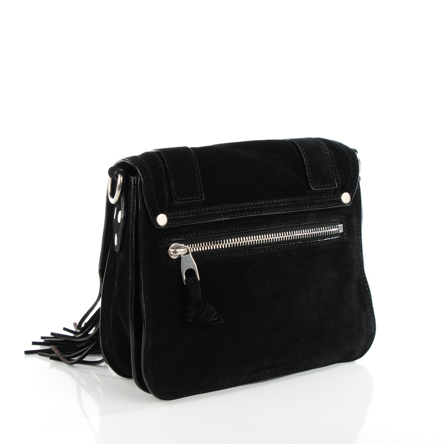 Proenza Schouler Suede Fringed PS1 Crossbody Pouch Messenger Black 3 of 9