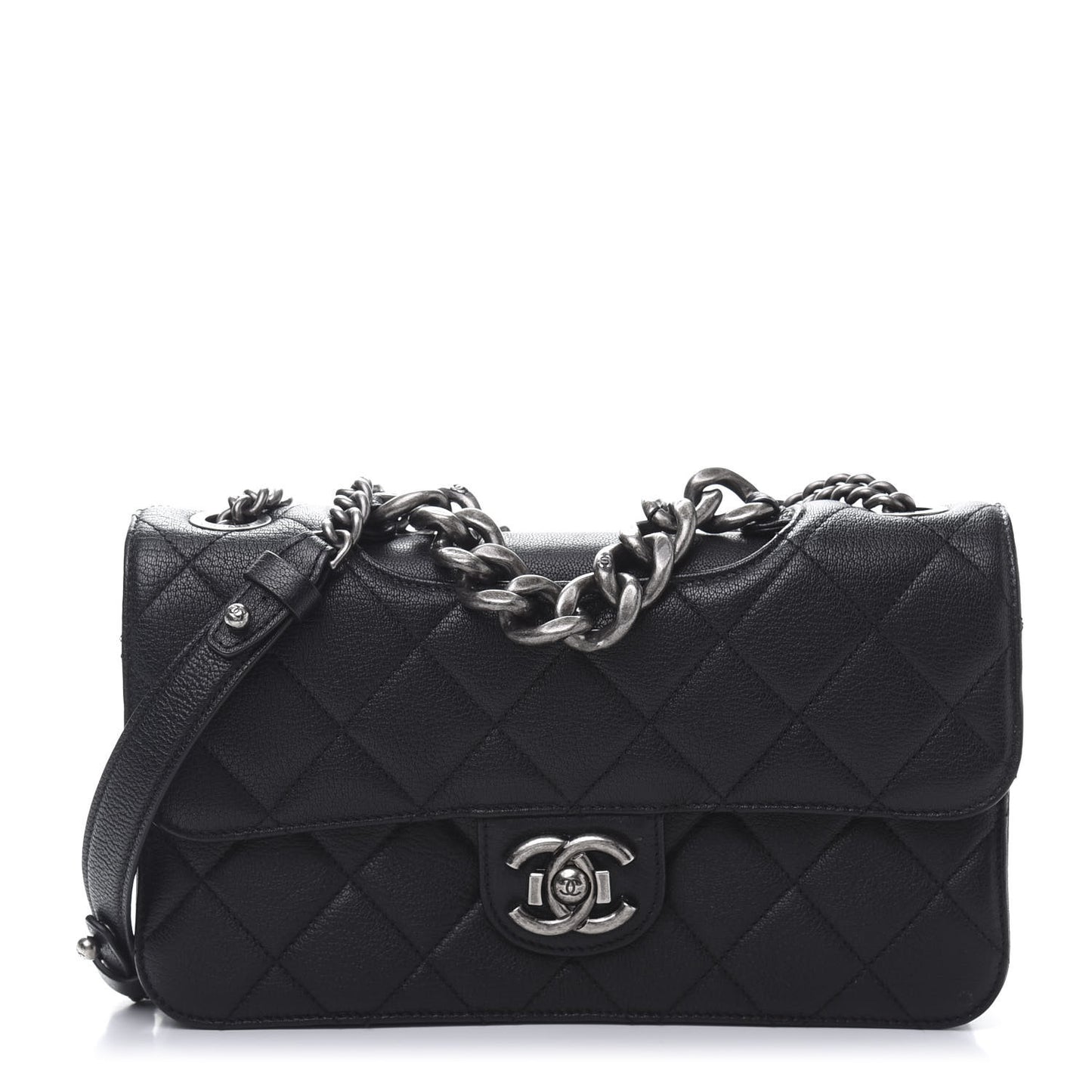 Goatskin Quilted Medium Perfect Edge Flap Black