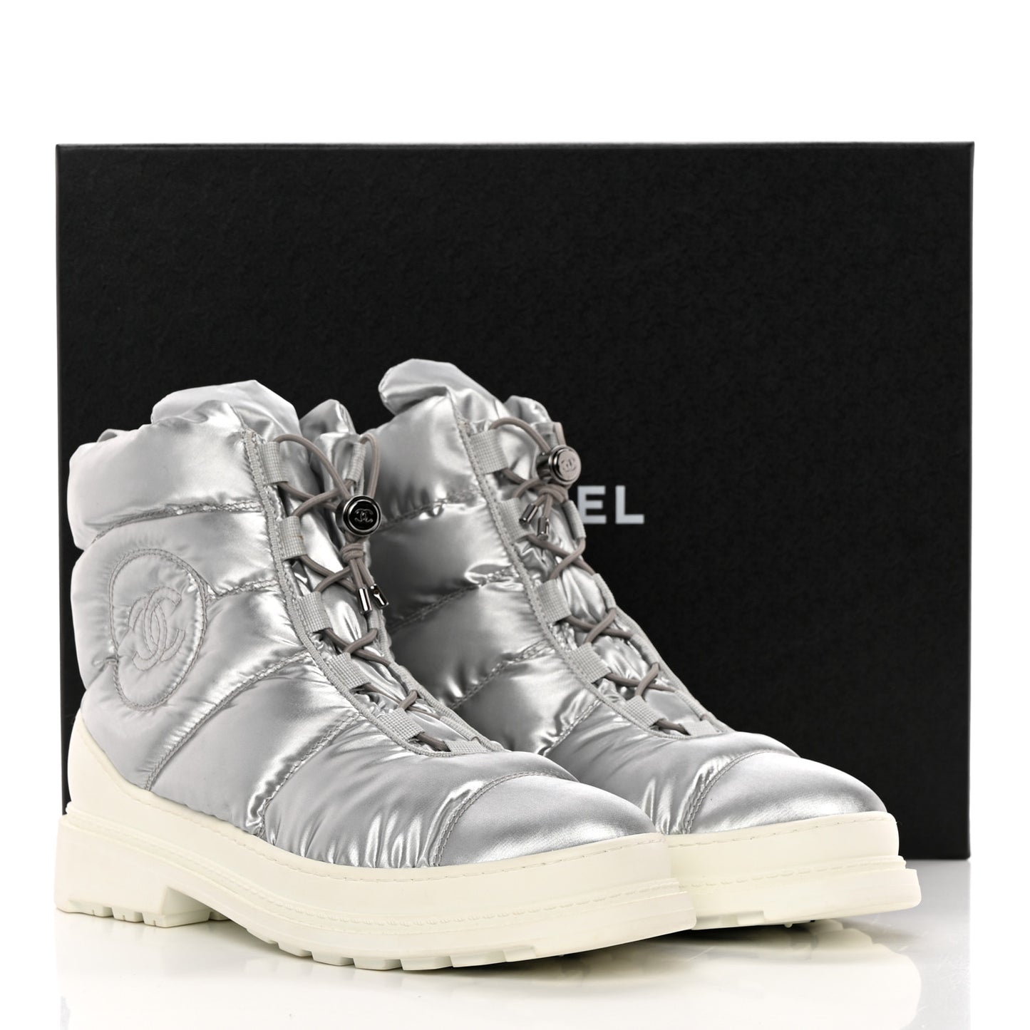 Metallic Nylon Quilted Womens Lace UP Snow Boots 40.5 Silver