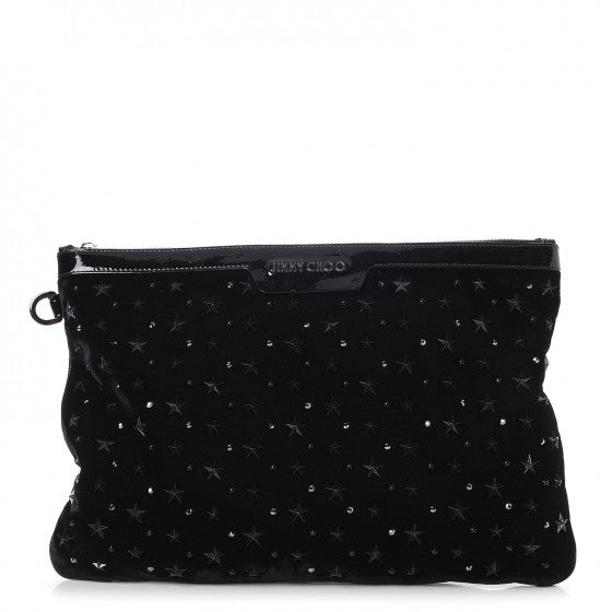 Lambskin Velvet Star Studded Clutch Wristlet Bag Black