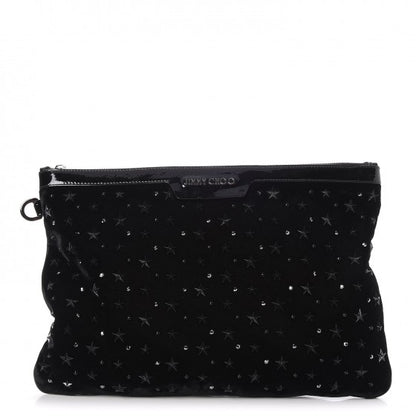 Jimmy Choo Lambskin Velvet Star Studded Clutch Wristlet Bag Black 1 of 7