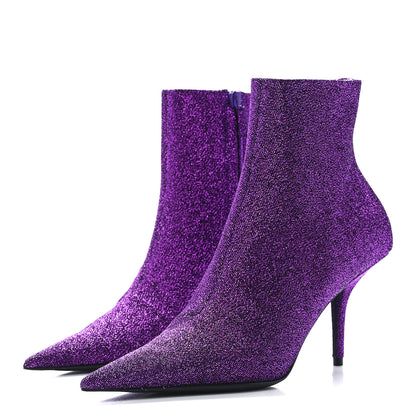 Balenciaga Shiny Fabric Square Knife 80mm Ankle Booties 36 Purple 3 of 9