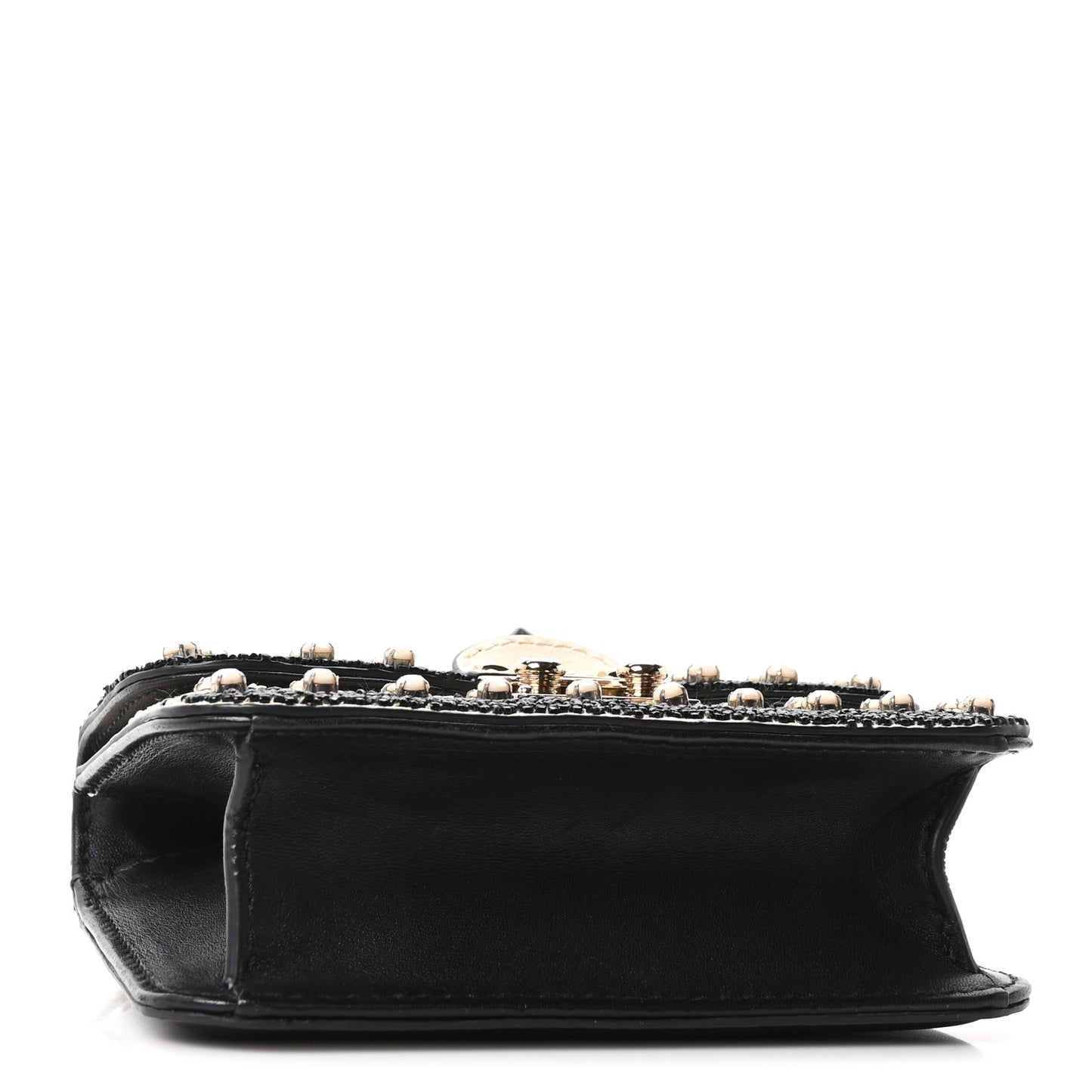 Vitello Beaded Mini Glam Lock Rockstud Flap Black Ivory Green