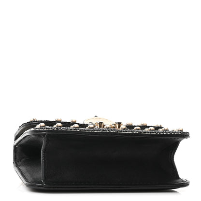 Valentino Garavani Vitello Beaded Mini Glam Lock Rockstud Flap Black Ivory Green 4 of 10