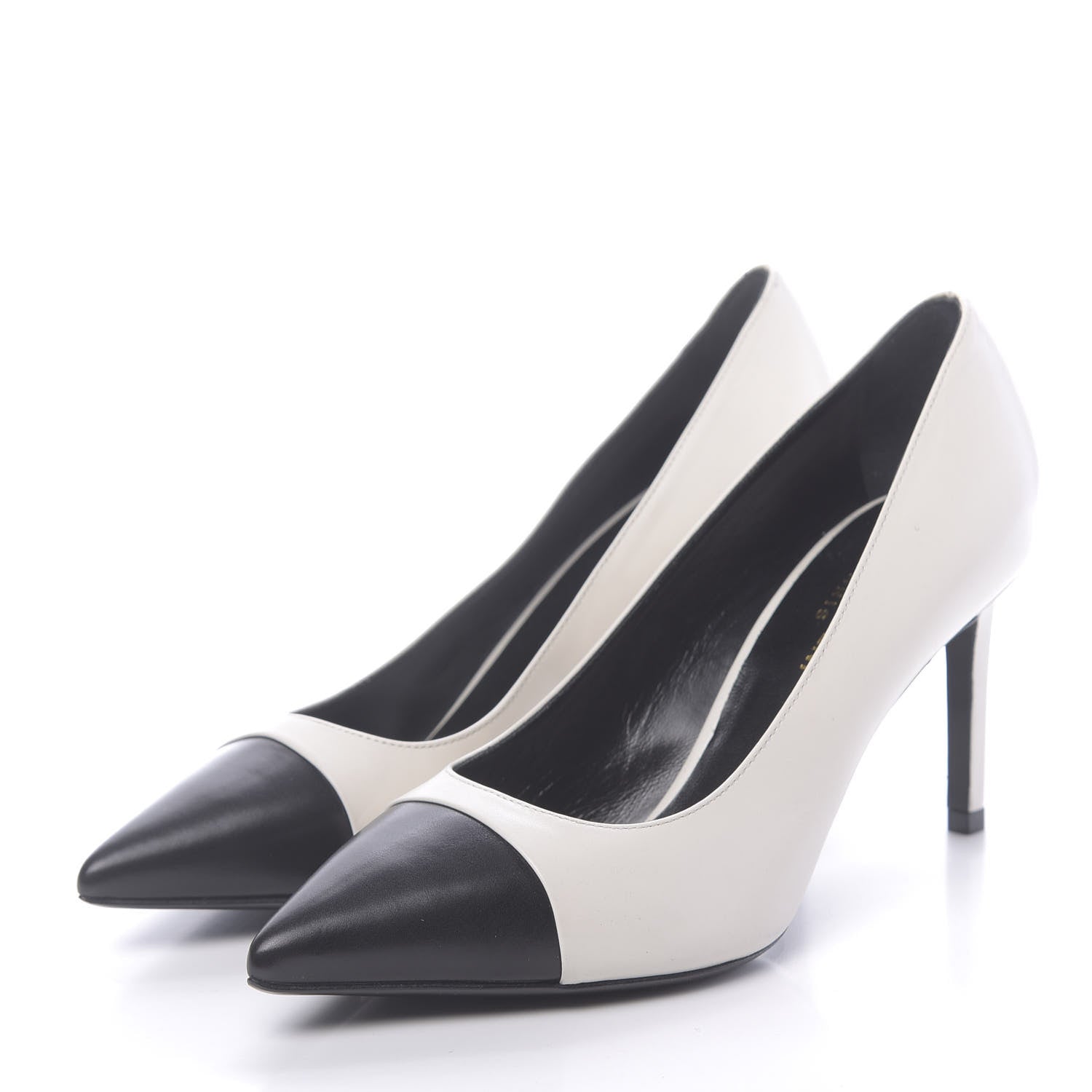 Saint Laurent Calfskin Bi-Color Cap Toe Pumps 37 Porcellana Black 3 of 9