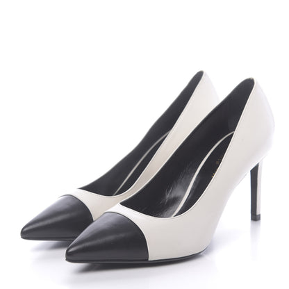 Saint Laurent Calfskin Bi-Color Cap Toe Pumps 37 Porcellana Black 3 of 9