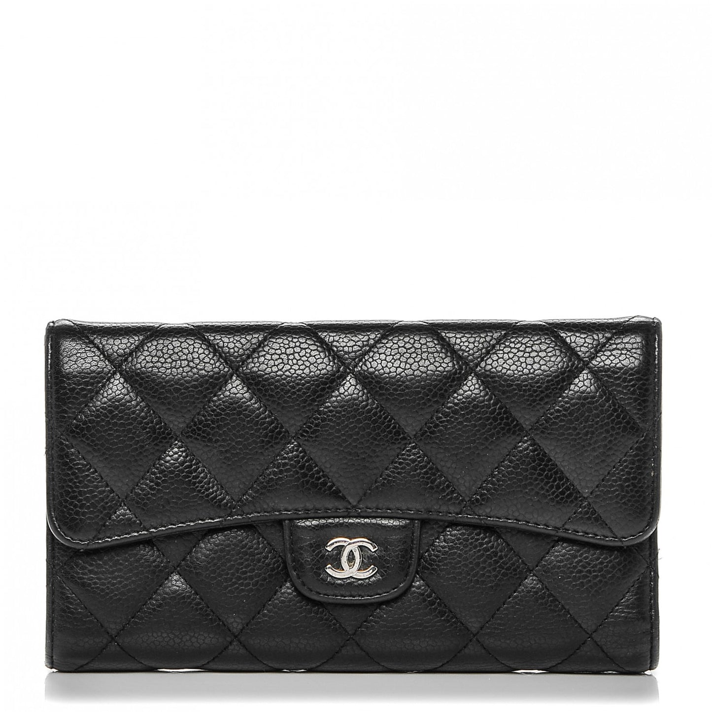 Caviar Quilted Large Flap Wallet Black