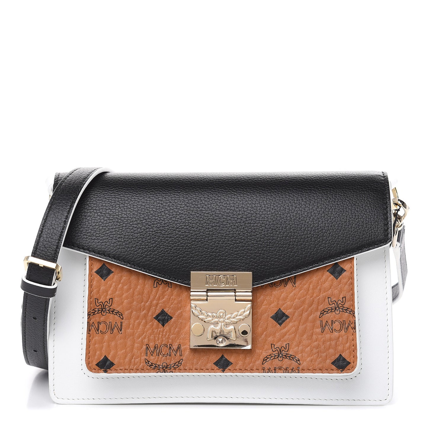 Calfskin Visetos Small Patricia Crossbody Bag Cognac Black