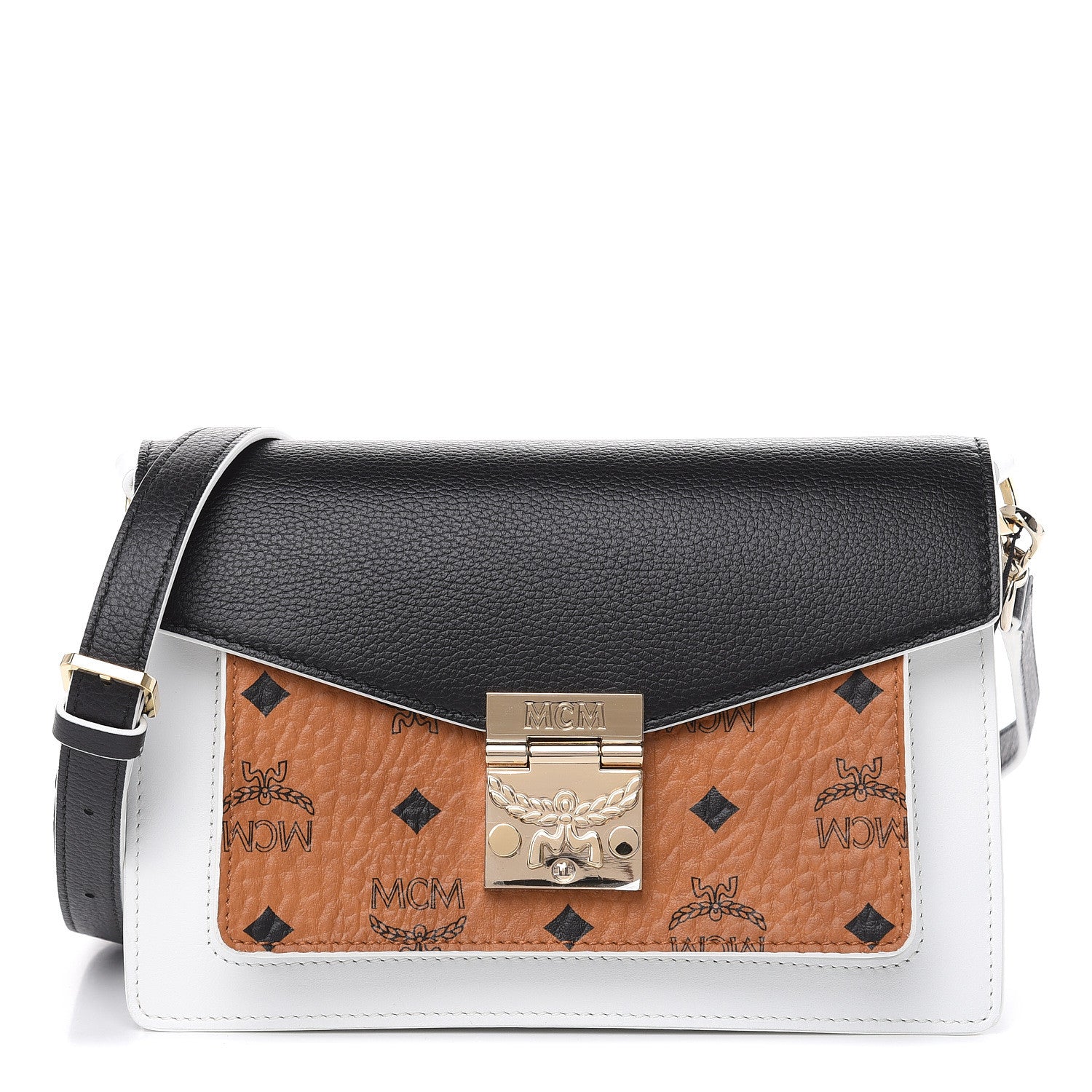 MCM Calfskin Visetos Small Patricia Crossbody Bag Cognac Black 1 of 10