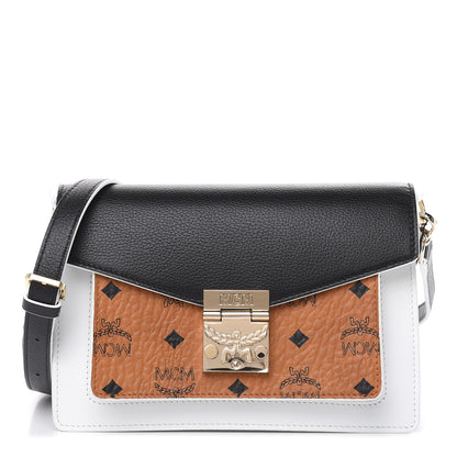 MCM Calfskin Visetos Small Patricia Crossbody Bag Cognac Black 1 of 10
