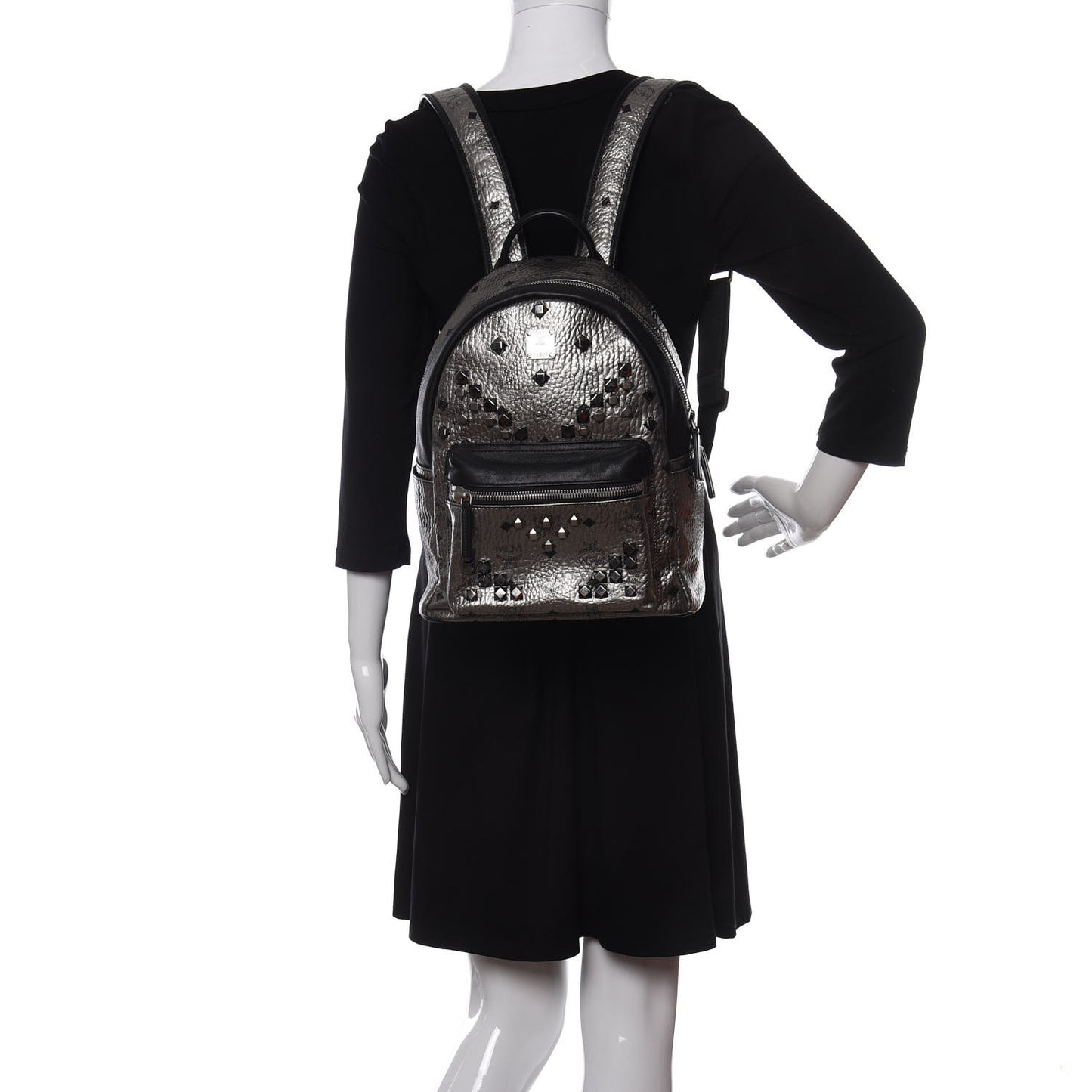 Metallic Visetos Studded Small Stark M Backpack Silver