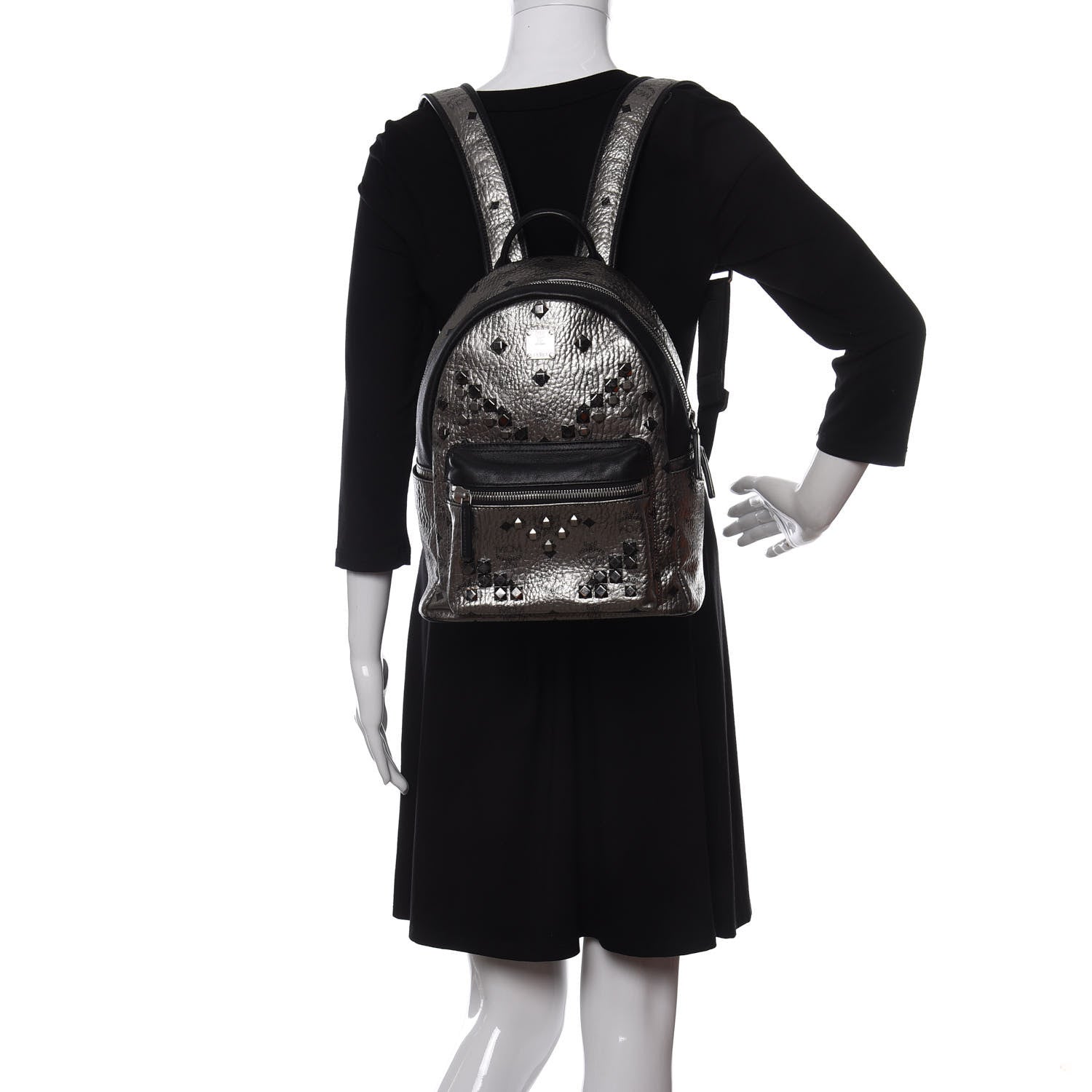 MCM Metallic Visetos Studded Small Stark M Backpack Silver 2 of 11