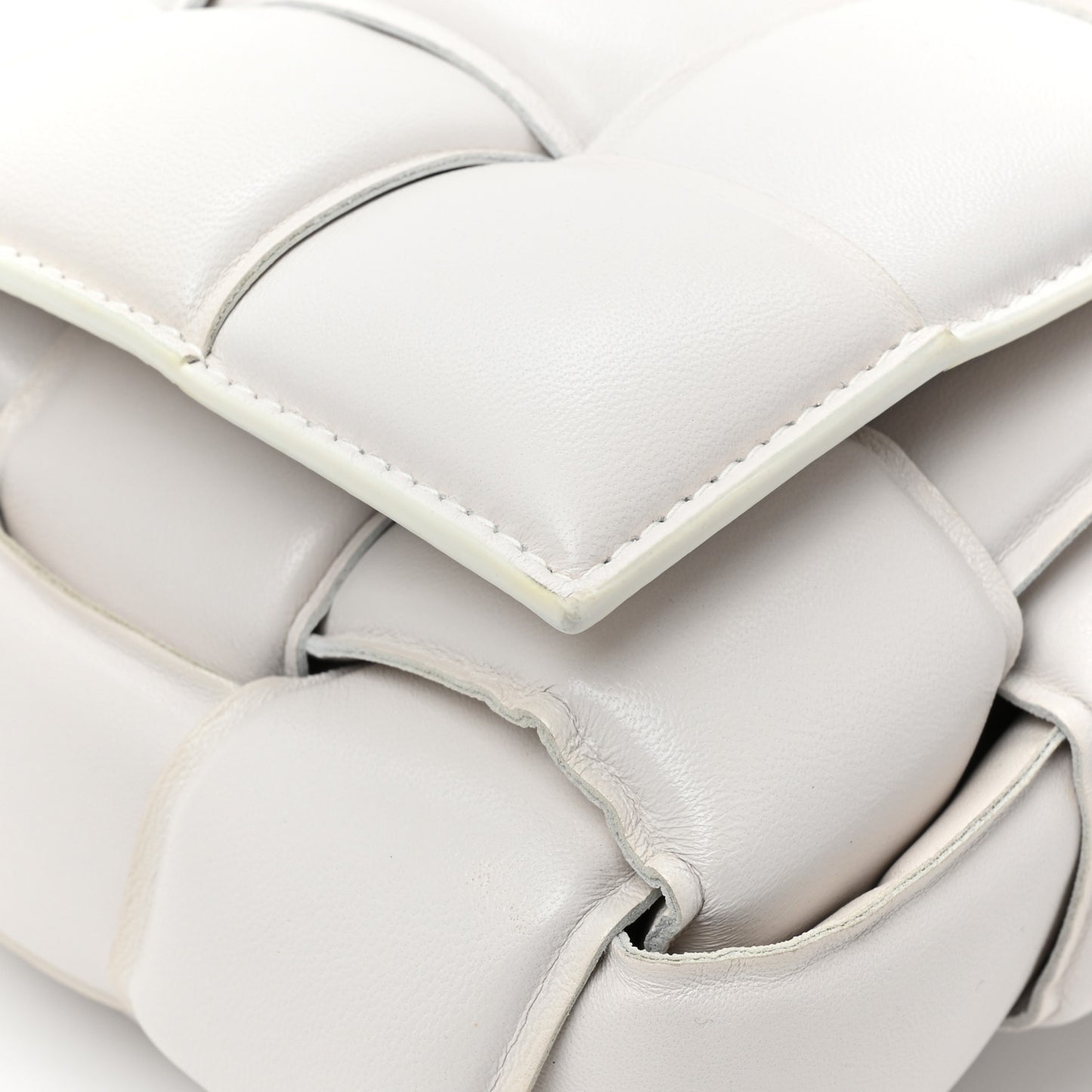 Lambskin Maxi Intreccio Padded Chain Cassette Crossbody Bag White