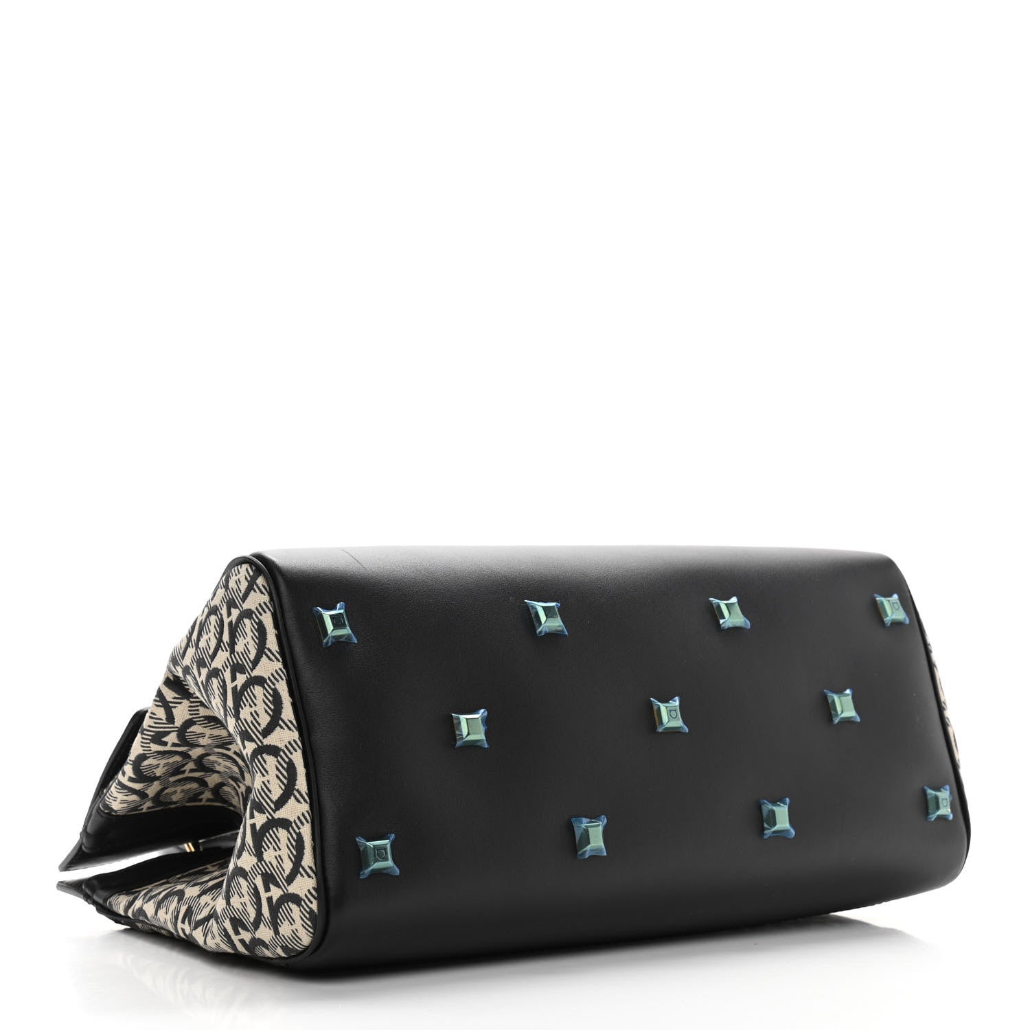 Salvatore Ferragamo Canvas Calfskin Gancini The Studio Bag Black Beige 4 of 11