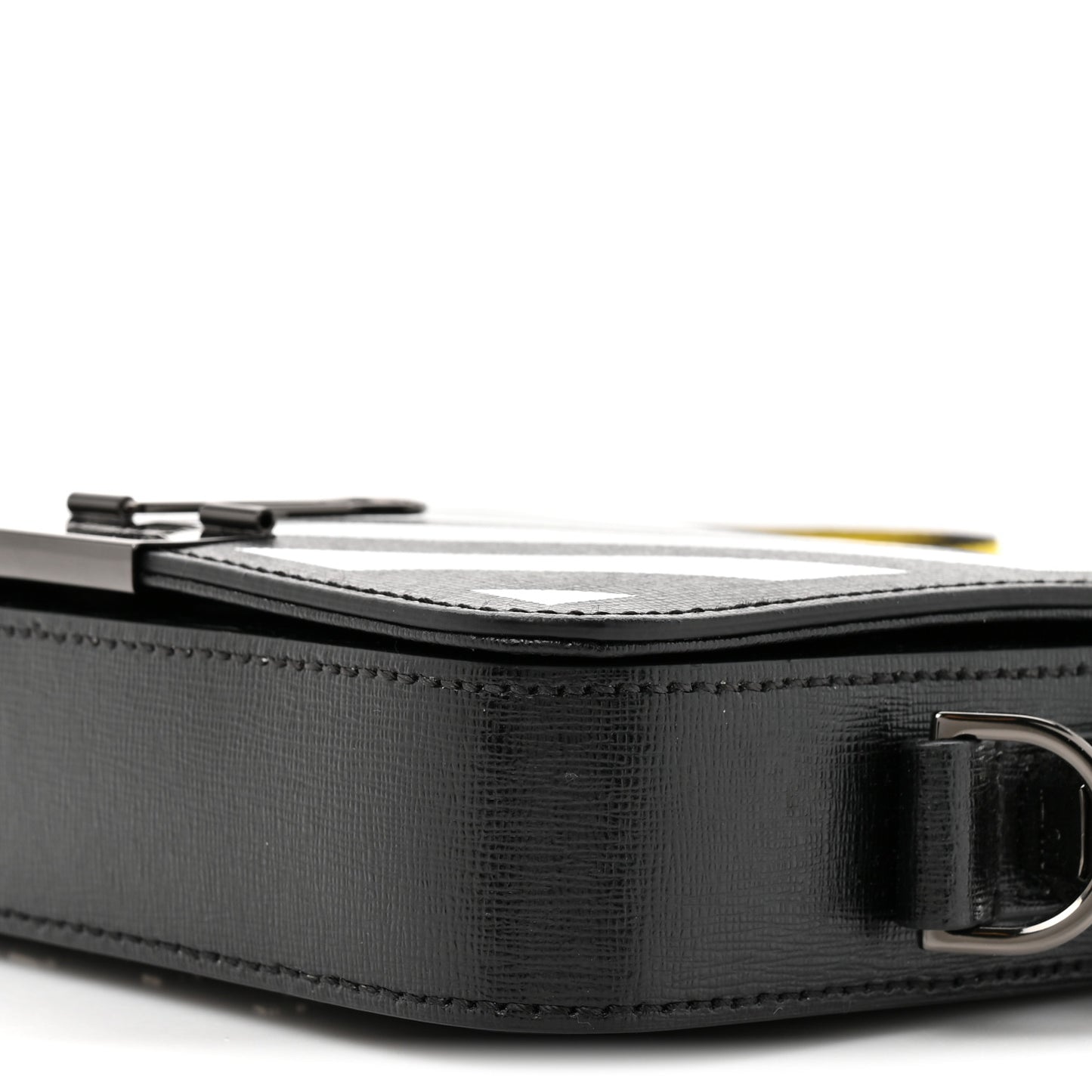 Saffiano Striped Mini Diag Binder Clip Bag Black White Yellow