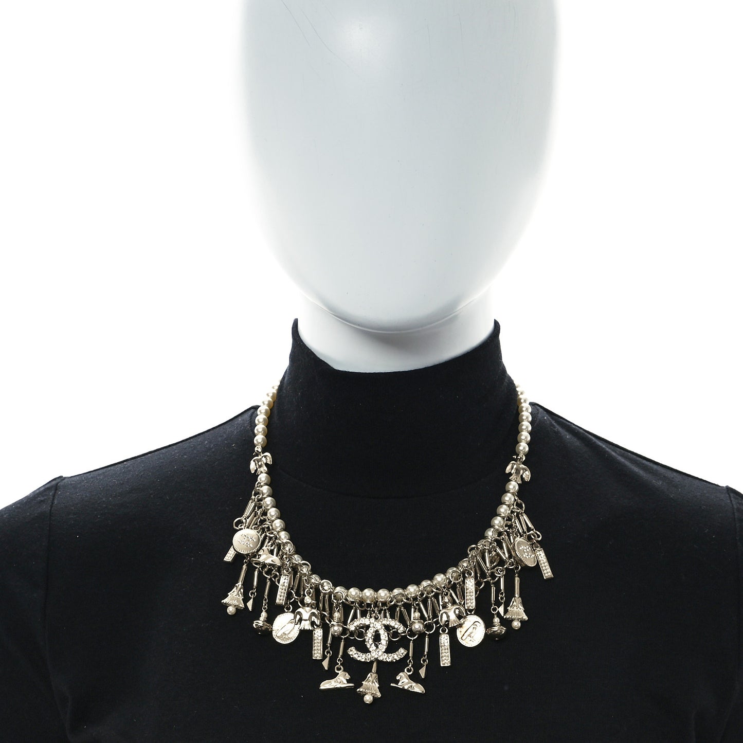 Pearl Crystal CC Short Necklace Gold