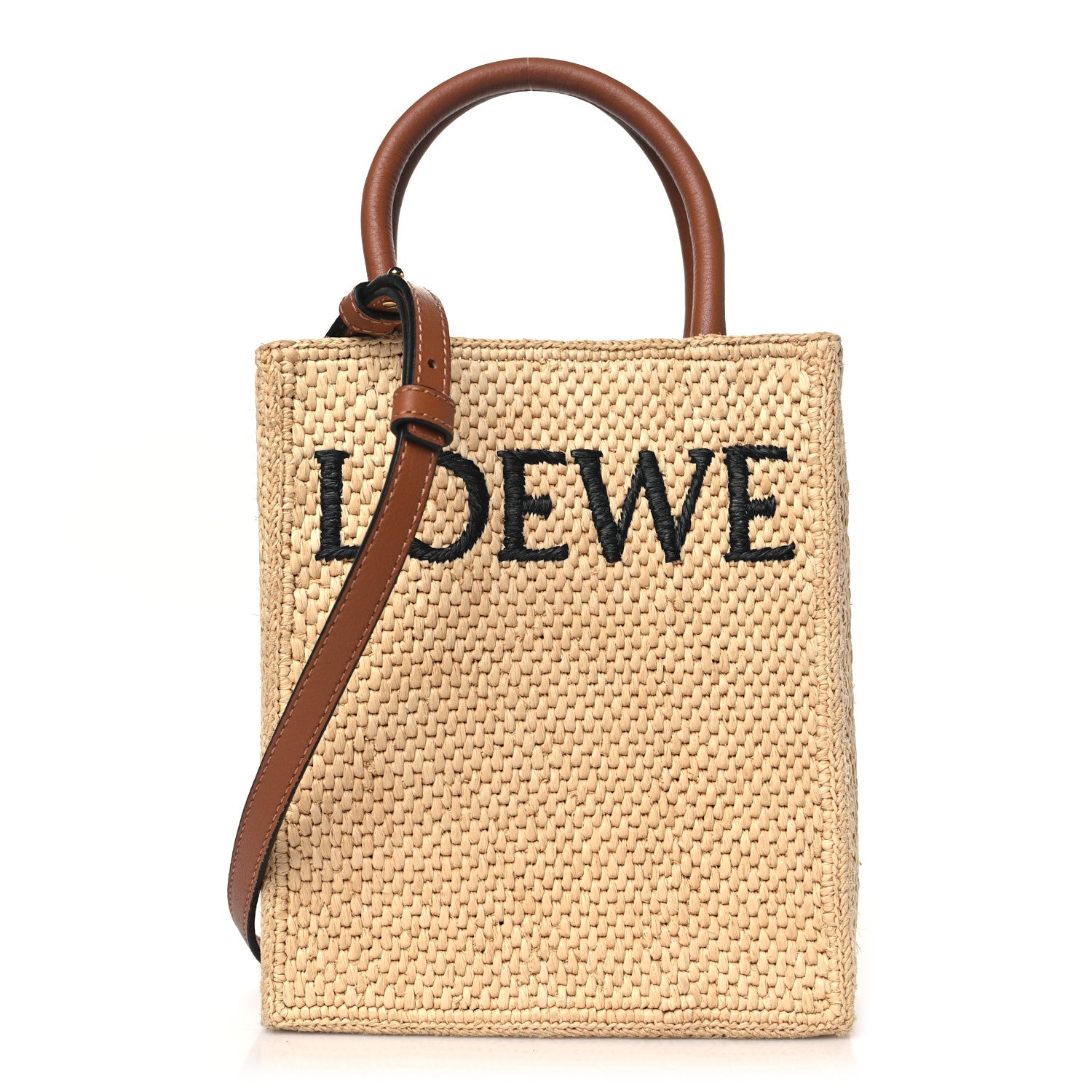 Loewe Raffia Calfskin Standard A5 Tote Bag Natural Black 1 of 8