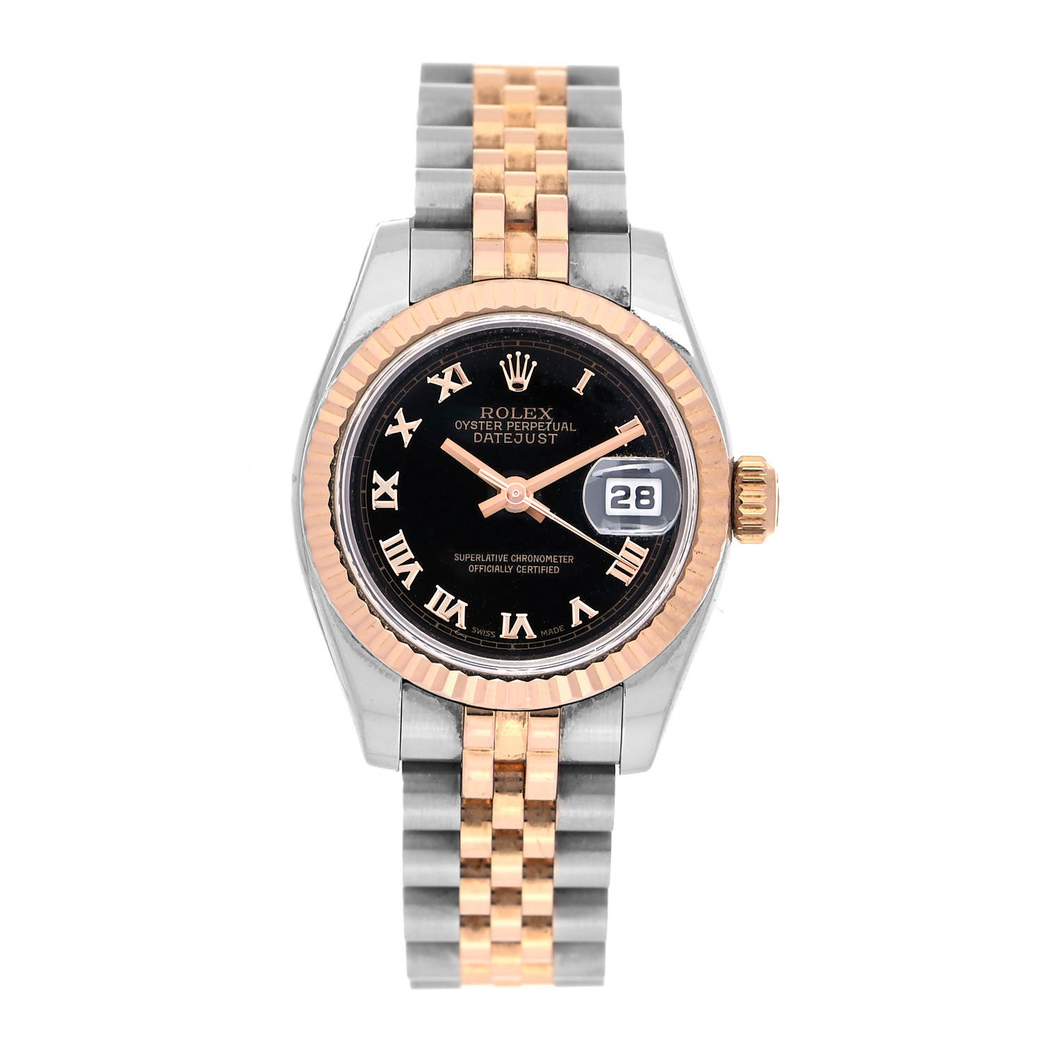 Rolex Stainless Steel 18K Everose Gold 26mm Oyster Perpetual Datejust Watch Black Roman 179171 1 of 4