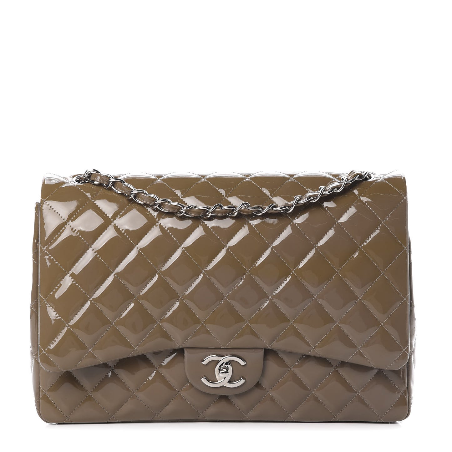 Patent Calfskin Quilted Maxi Double Flap Grey