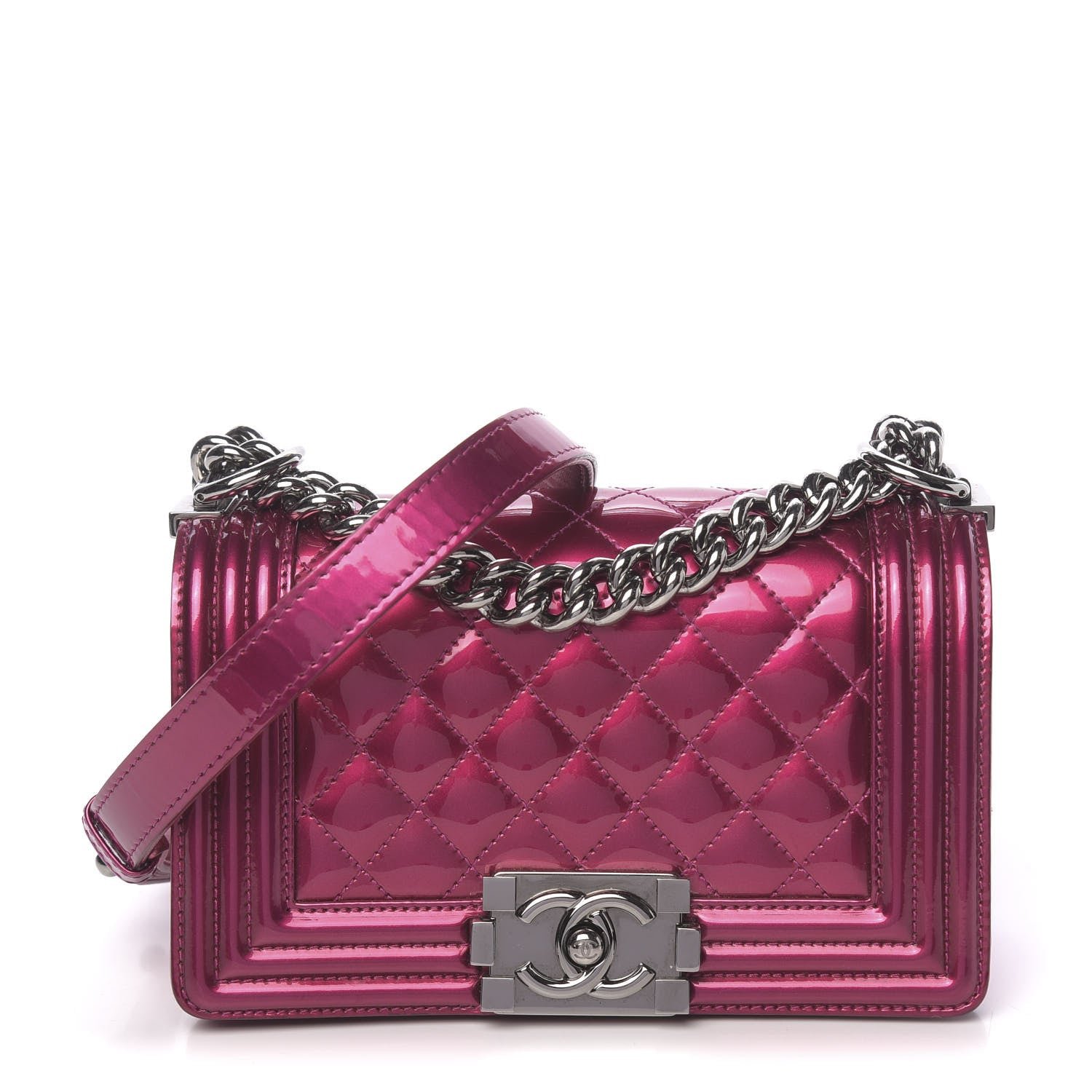 Chanel Metallic Patent Calfskin Quilted Small Boy Flap Pink 1 of 11