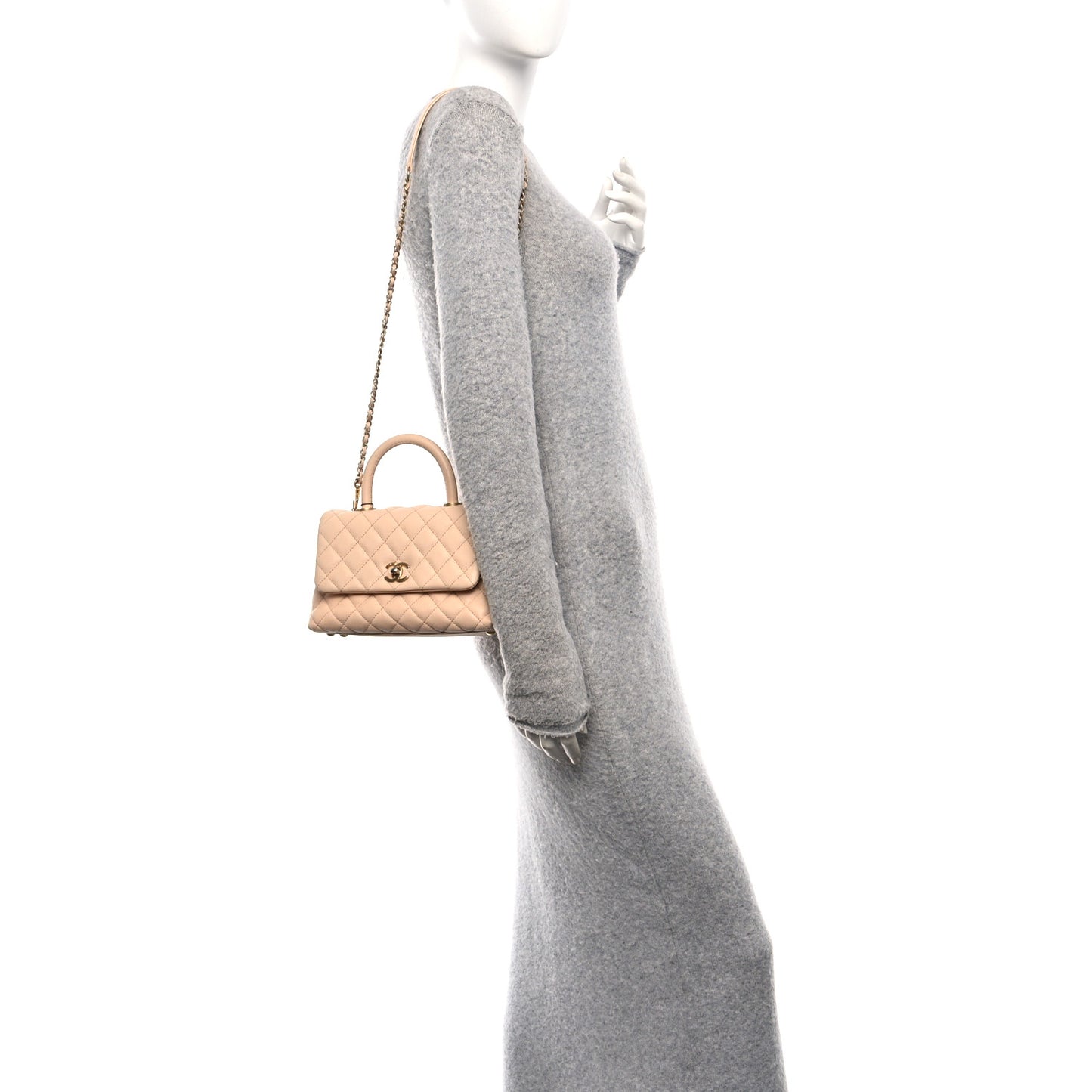 Caviar Quilted Mini Coco Handle Flap Beige