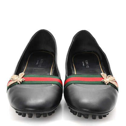 Gucci Calfskin Bayadere Bee Ballerina Flats 38.5 Black 3 of 10