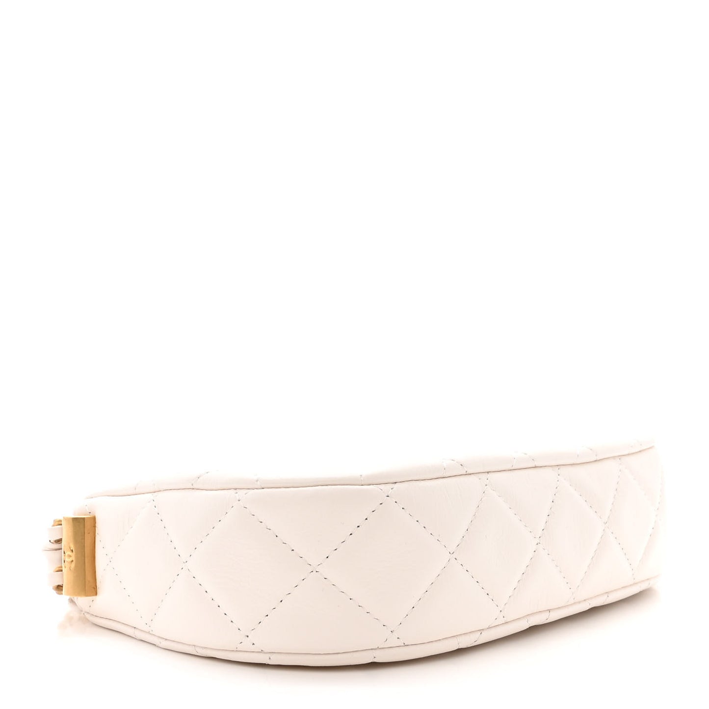 Crumpled Calfskin Quilted Braided CC Small Hobo White