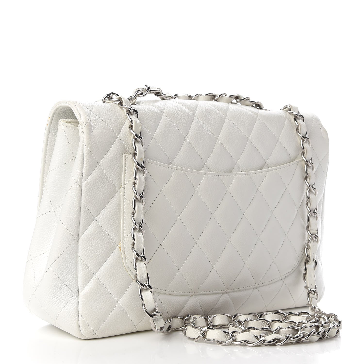 Chanel Caviar Quilted Jumbo Single Flap White 3 of 12