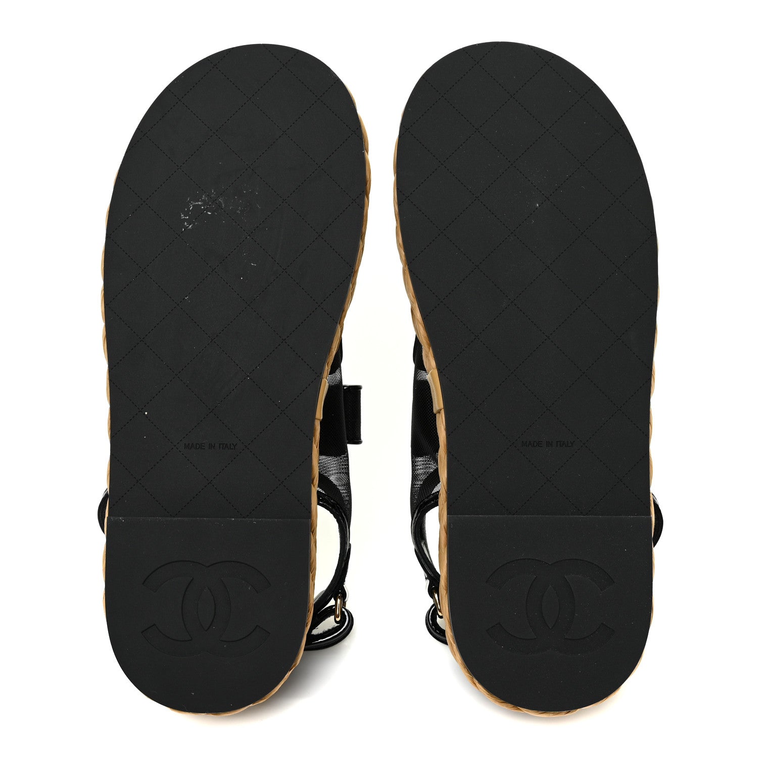 Chanel Mesh Patent Calfskin Velcro Dad Sandals 38.5 Black 6 of 13