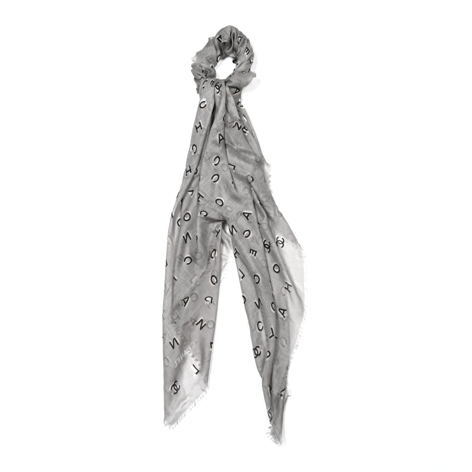 Chanel Cashmere Silk Scarf Shawl Grey Multicolor 1 of 4