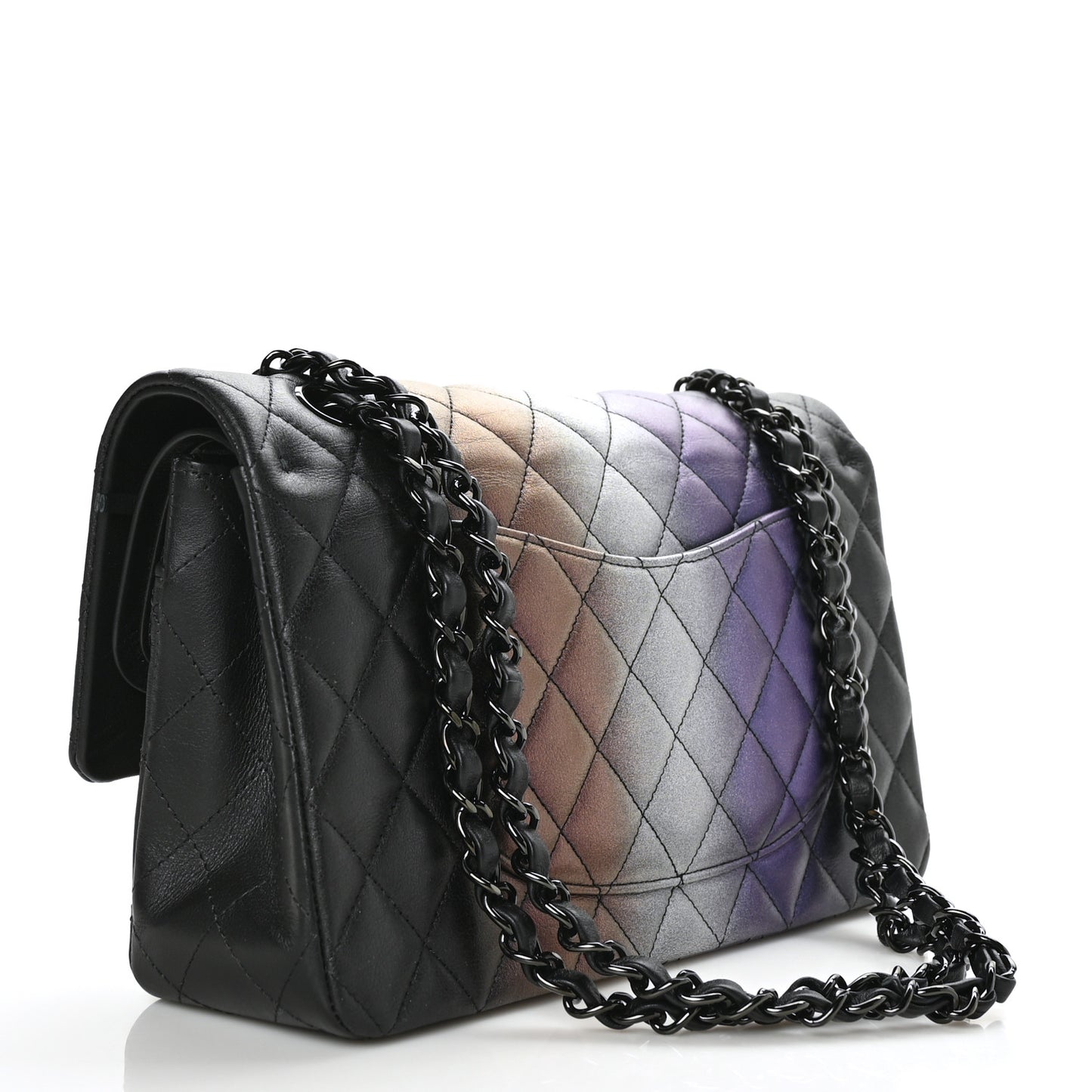 Calfskin Quilted Ombre Medium Double Flap Black