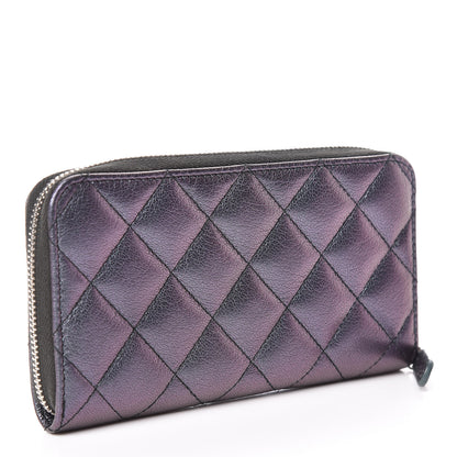 Chanel Iridescent Goatskin Quilted Small Zip Around Wallet Purple 3 of 13