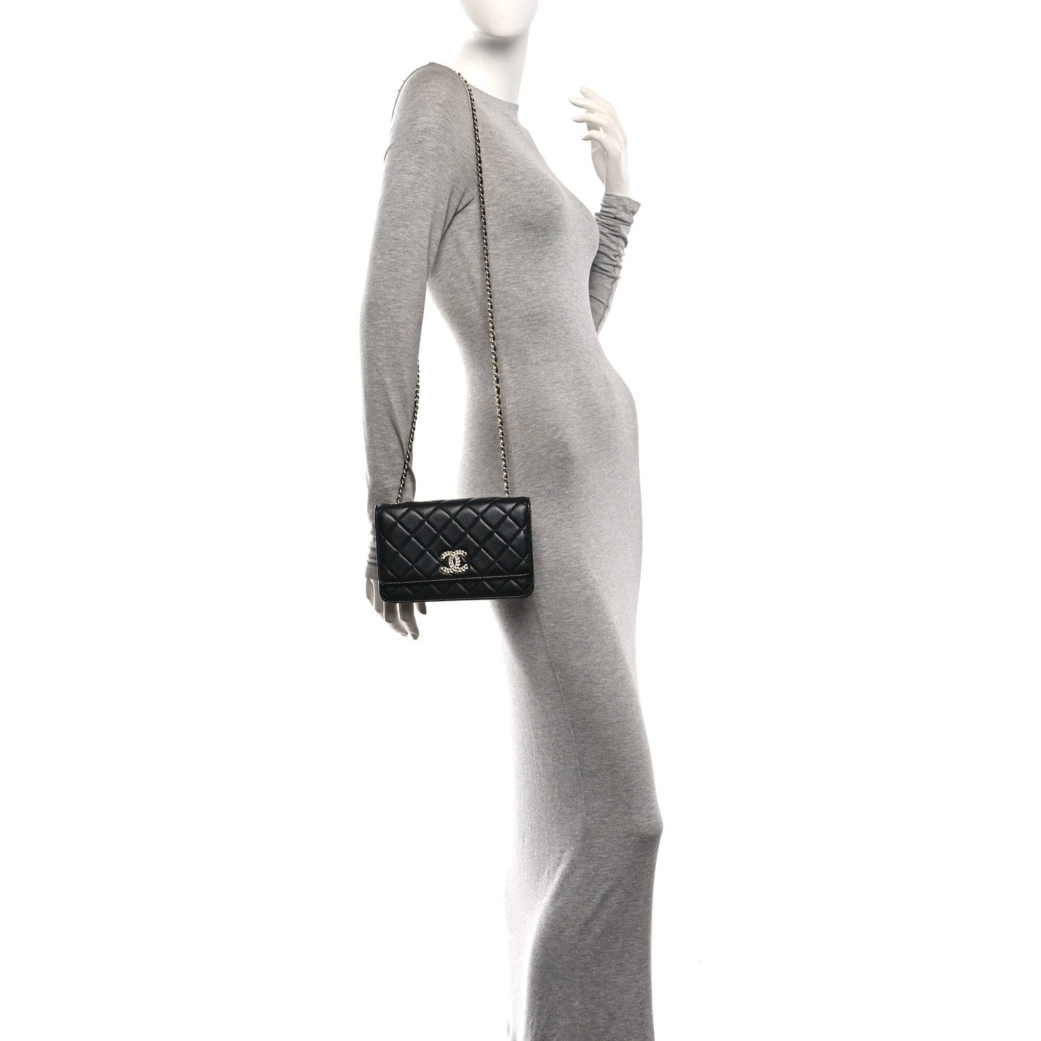 Chanel Lambskin Quilted Crystal CC Wallet On Chain WOC Black 2 of 11